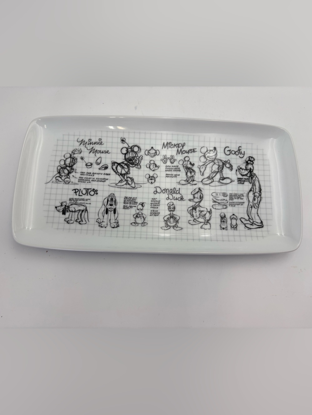 Disney Character Sketch Rectangular Serving Ceramic Tray - White with Black